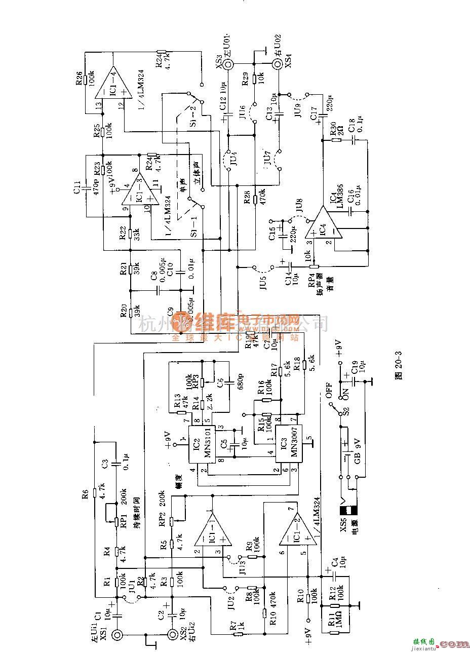 环绕声产生器中的简易混响和环绕声发生器电路  第2张