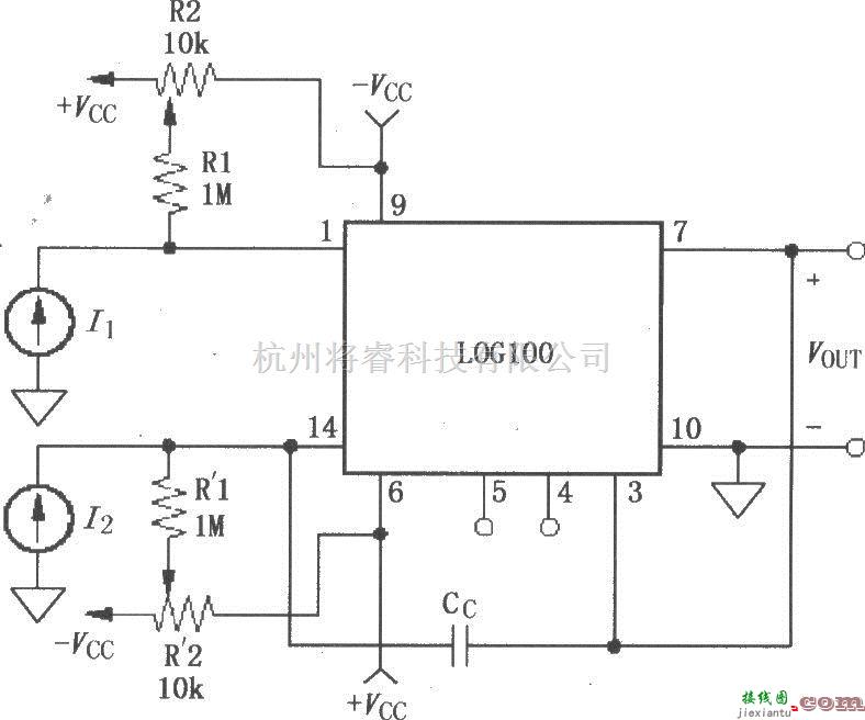 对数/跨导放大电路中的对数和对数比率放大器LOGl00的偏流调零电路  第1张