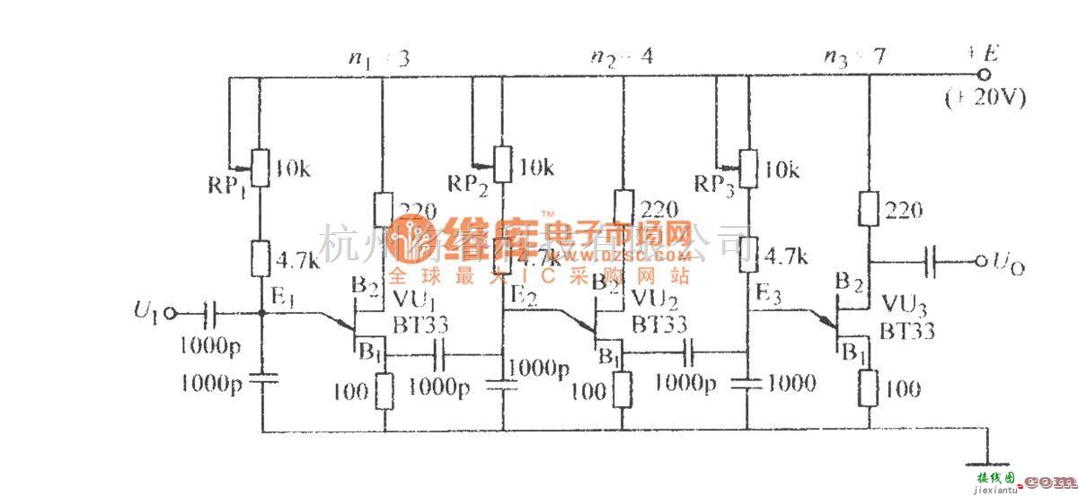 信号产生器中的单结晶体管三级分频电路  第1张