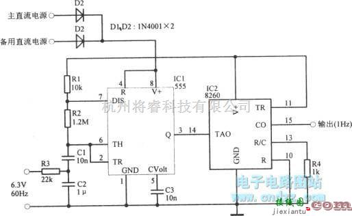 脉冲信号产生器中的带有备用电源的1Hz时钟振荡器  第1张