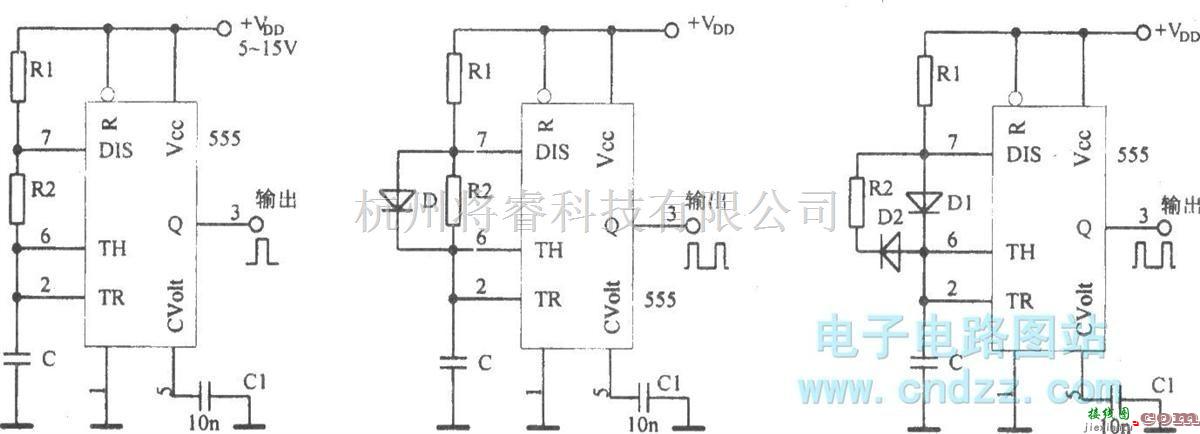 多谐振荡产生中的采用集成电路555构成多谐振荡器  第1张