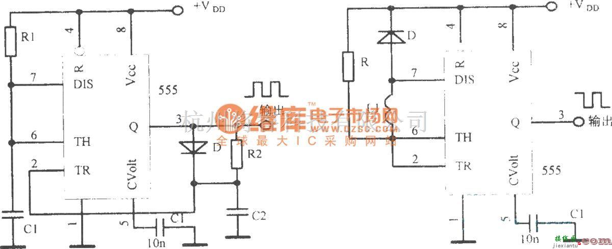 多谐振荡产生中的采用集成电路555构成多谐振荡器  第3张