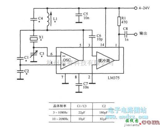 振荡电路中的用双运放LM375构成射频晶体振荡器  第1张