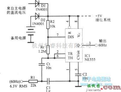 脉冲信号产生器中的555定时器构成60Hz时钟振荡信号电路  第1张