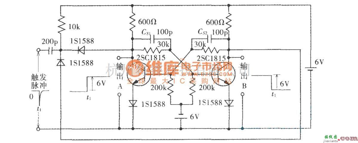 多谐振荡产生中的双稳态多谐振荡器电路图  第1张