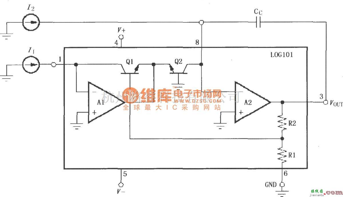 对数/跨导放大电路中的LOG101／104精密对数和对数比率放大器  第2张