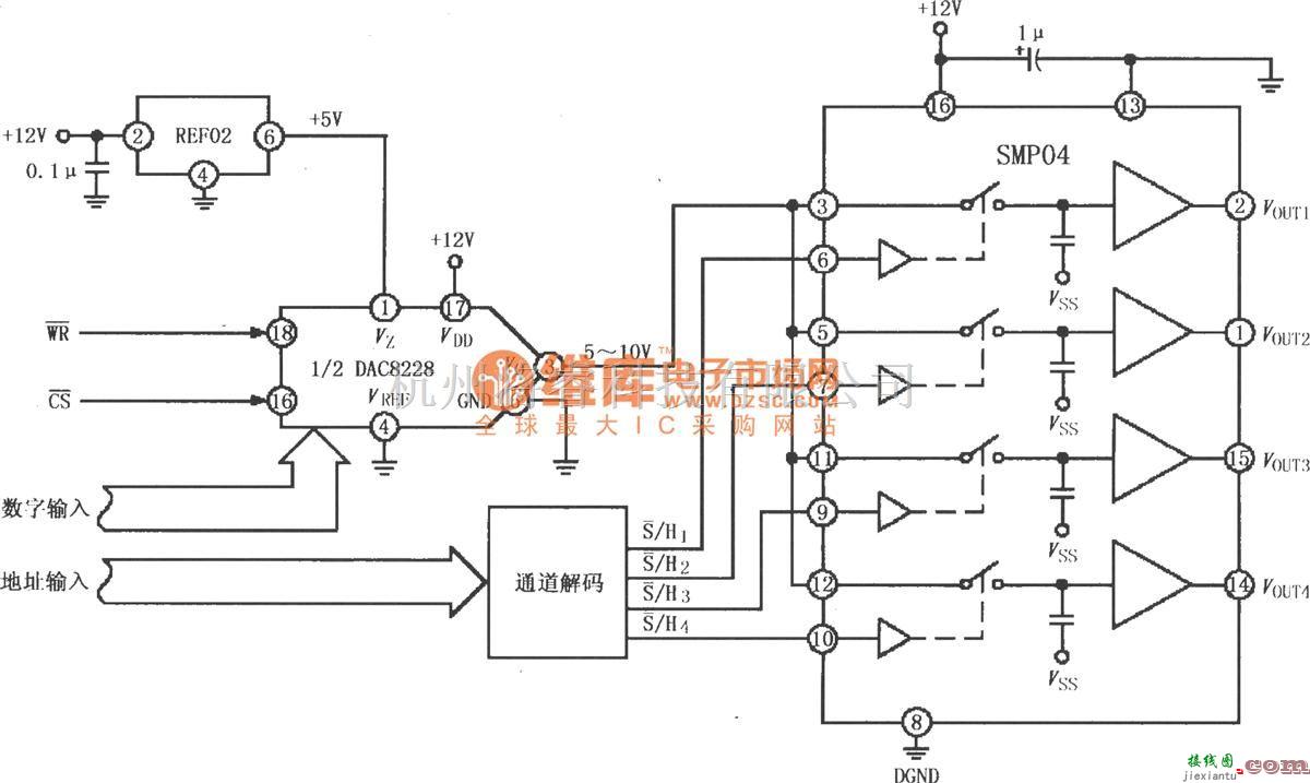 采样保持放大电路中的采样保持放大器SMP04用做多路输出选择器  第1张