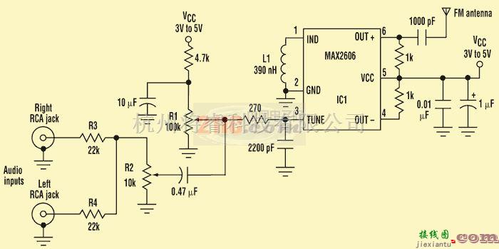 遥控电路（综合)中的MAX2606FM无线发射机电路  第1张