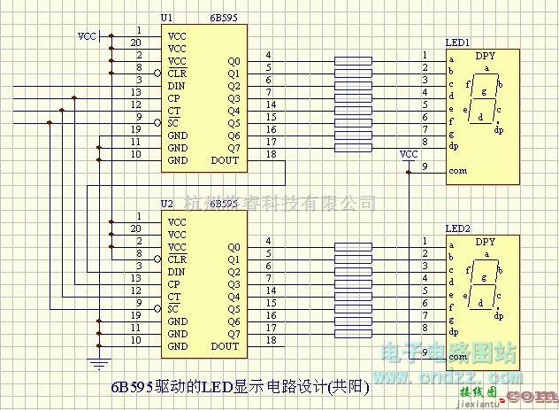 专用测量/显示电路中的6B595驱动的LED显示电路设计（共阳）  第1张