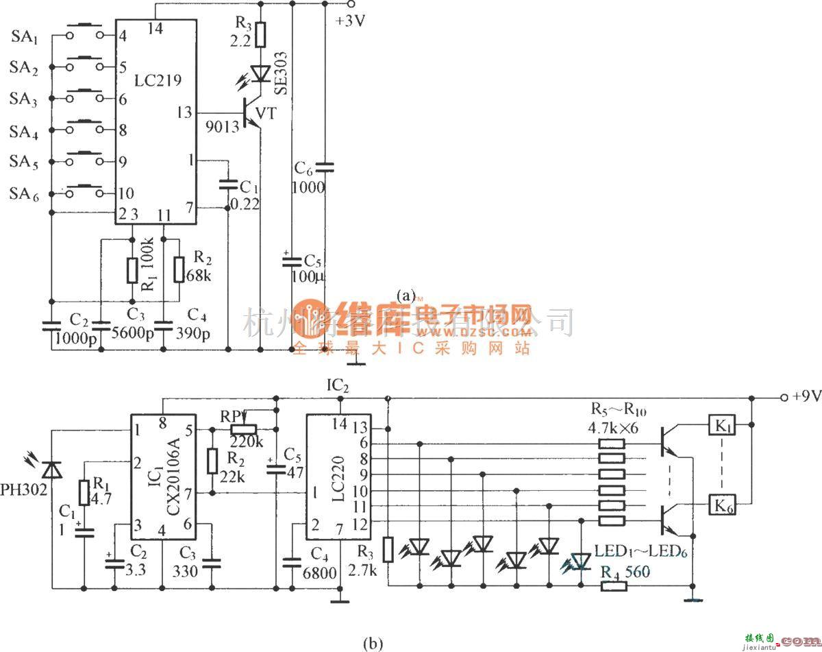 红外线热释遥控中的六路红外遥控开关电路  第1张