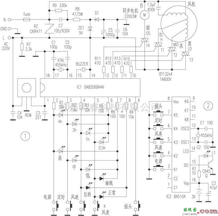 遥控电路（综合)中的富士宝豪华遥控落地扇电路  第1张