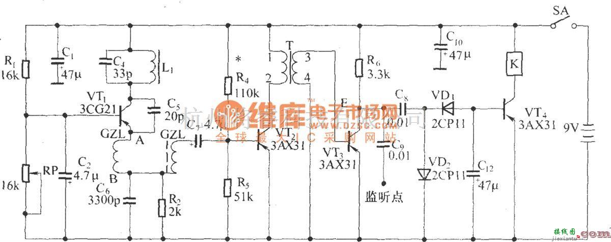 遥控电路（综合)中的超再生式无线电接收器电路  第1张