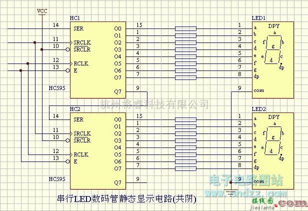 专用测量/显示电路中的LED-串行LED数码管静态显示电路（共阴）  第1张