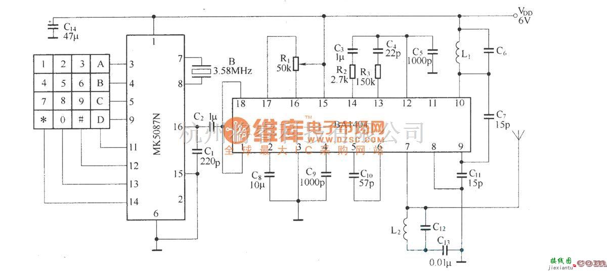 遥控电路（综合)中的DTMF编码十六通道遥控电路(BA1404/TDA7021T)  第1张