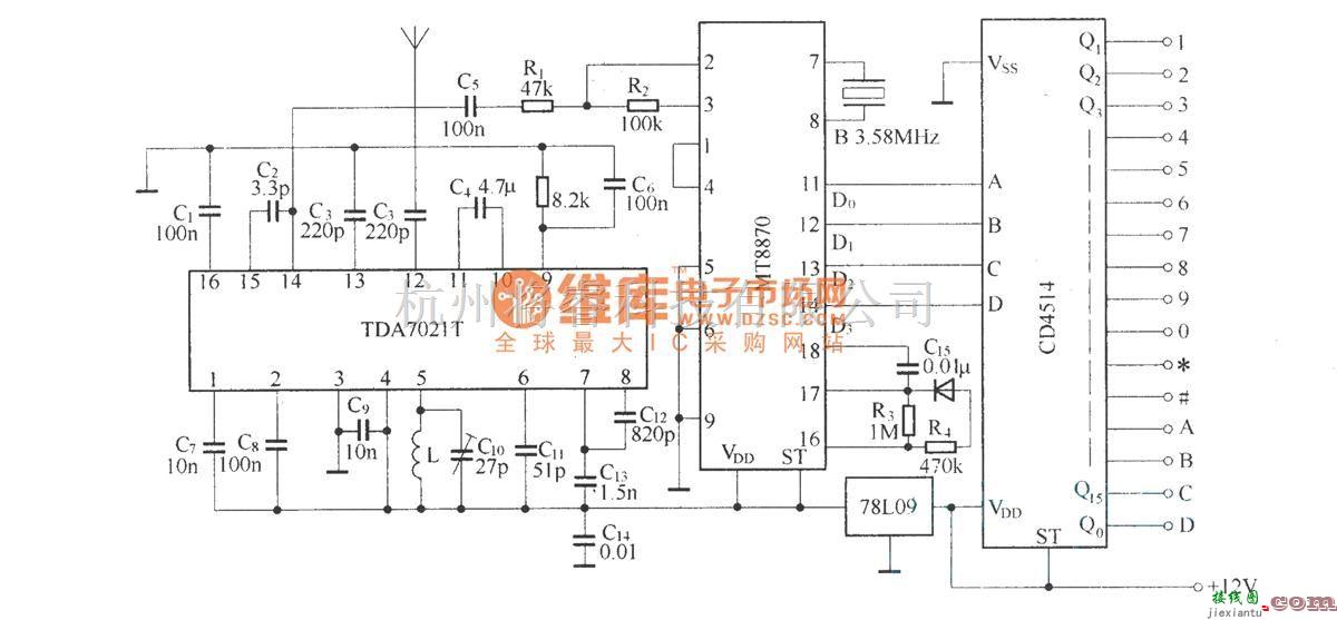 遥控电路（综合)中的DTMF编码十六通道遥控电路(BA1404/TDA7021T)  第2张