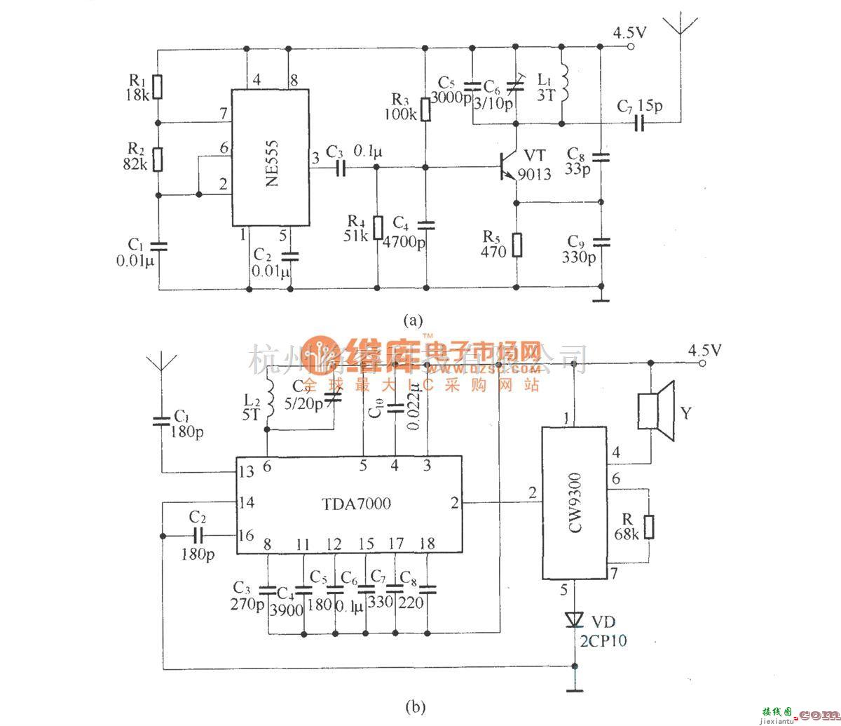 遥控电路（综合)中的儿童走失警示器(NE555/TDA7000)  第1张