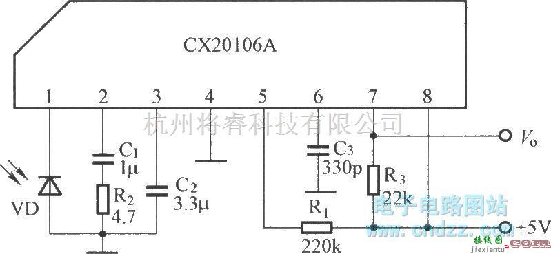 红外线热释遥控中的CX20106A的应用电路图  第1张