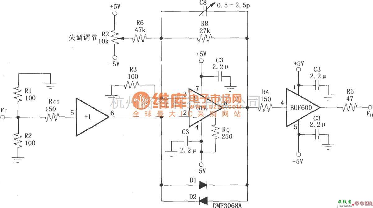 对数/跨导放大电路中的由OPA660(宽带跨导型运算放大和缓冲器)与缓冲放大器BUF600构成的比较(低抖动)电路  第1张