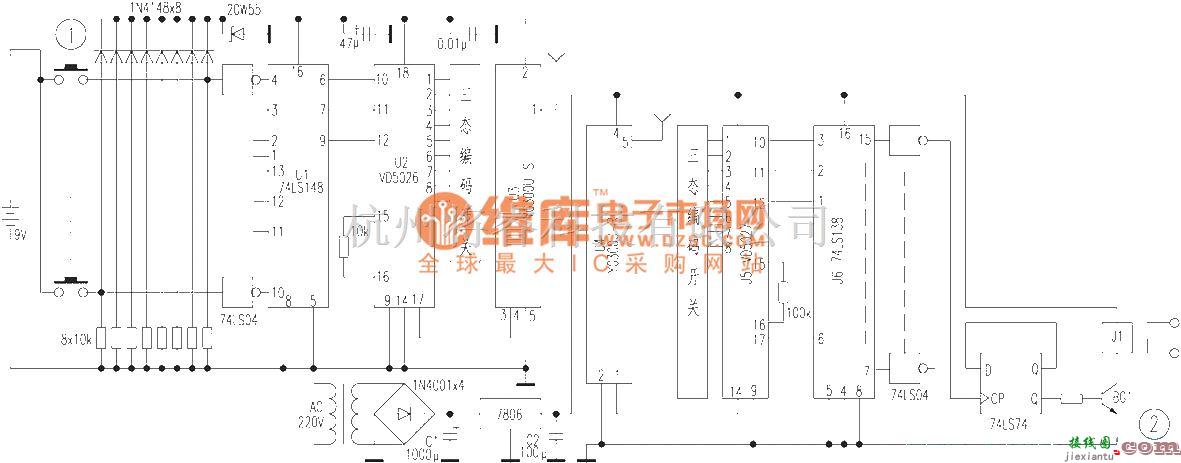 遥控电路（综合)中的采用专用编／解码集成电路的多路遥控开关电路  第1张