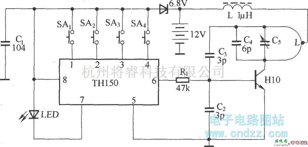 遥控电路（综合)中的滚码型无线电遥控电路(TH150/TH150A、B)  第1张