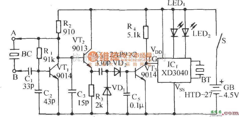 专用测量/显示电路中的判断晶振好坏的声光检测仪电路  第1张