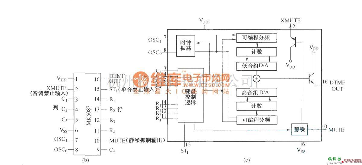 红外线热释遥控中的MK5087的内电路及引脚  第1张