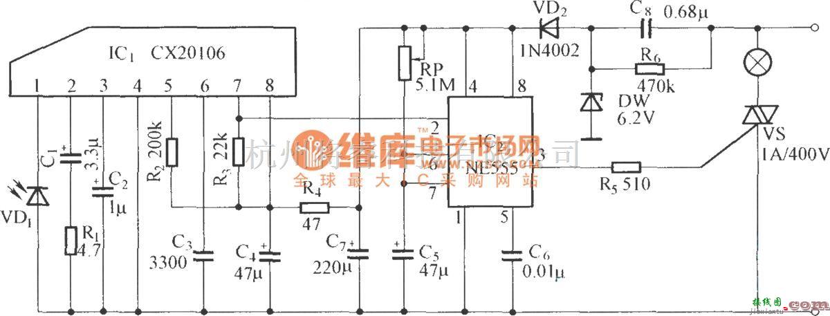 红外线热释遥控中的红外遥控延时灯开关电路  第1张