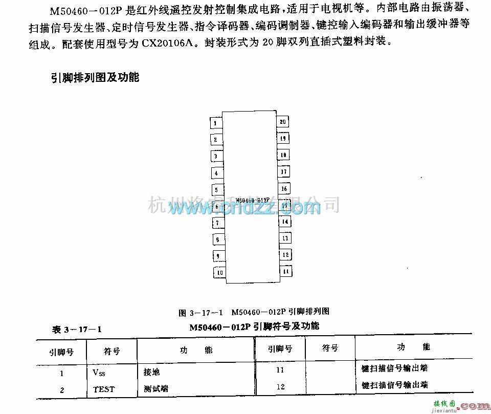 遥控电路（综合)中的M50460—012P (电视机)红外线遥控发射控制电路  第1张