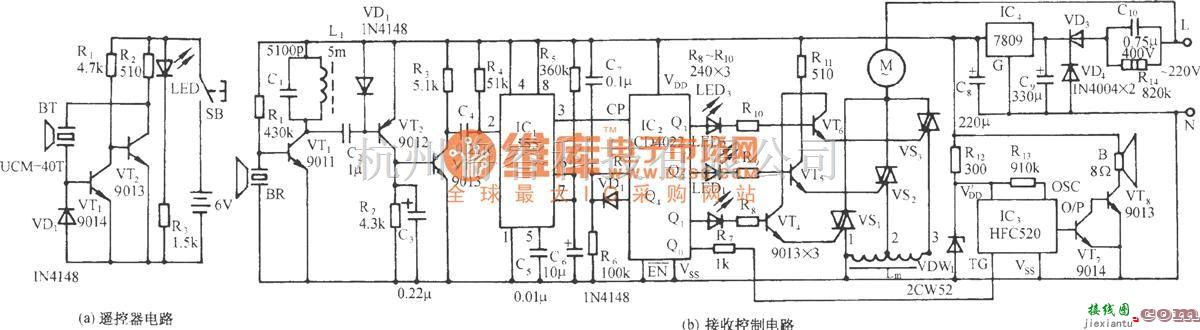 超声波遥控中的超声波遥控电风扇调速伴海浪声电路(二)  第1张