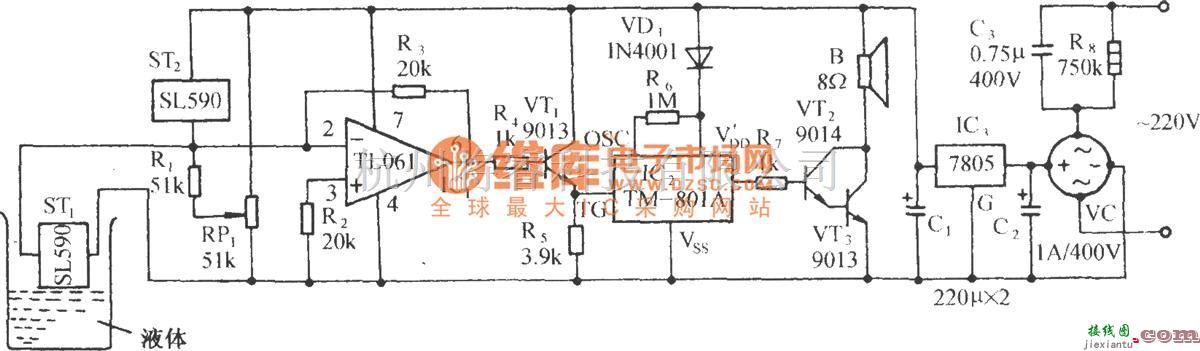 专用测量/显示电路中的密闭容器液面精确定位报叫电路  第1张