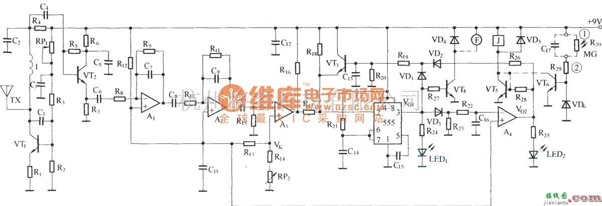 遥控电路（综合)中的SX-6人体感应开关框图及电路原理图  第2张