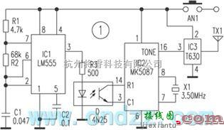 遥控电路（综合)中的采用ＤＴＭＦ编解码的无线抢答器电路  第1张