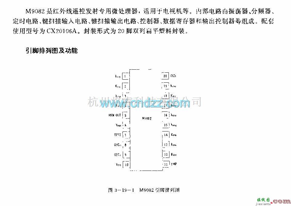 遥控电路（综合)中的M9082 (电视机)红外线遥控发射微处理器  第1张