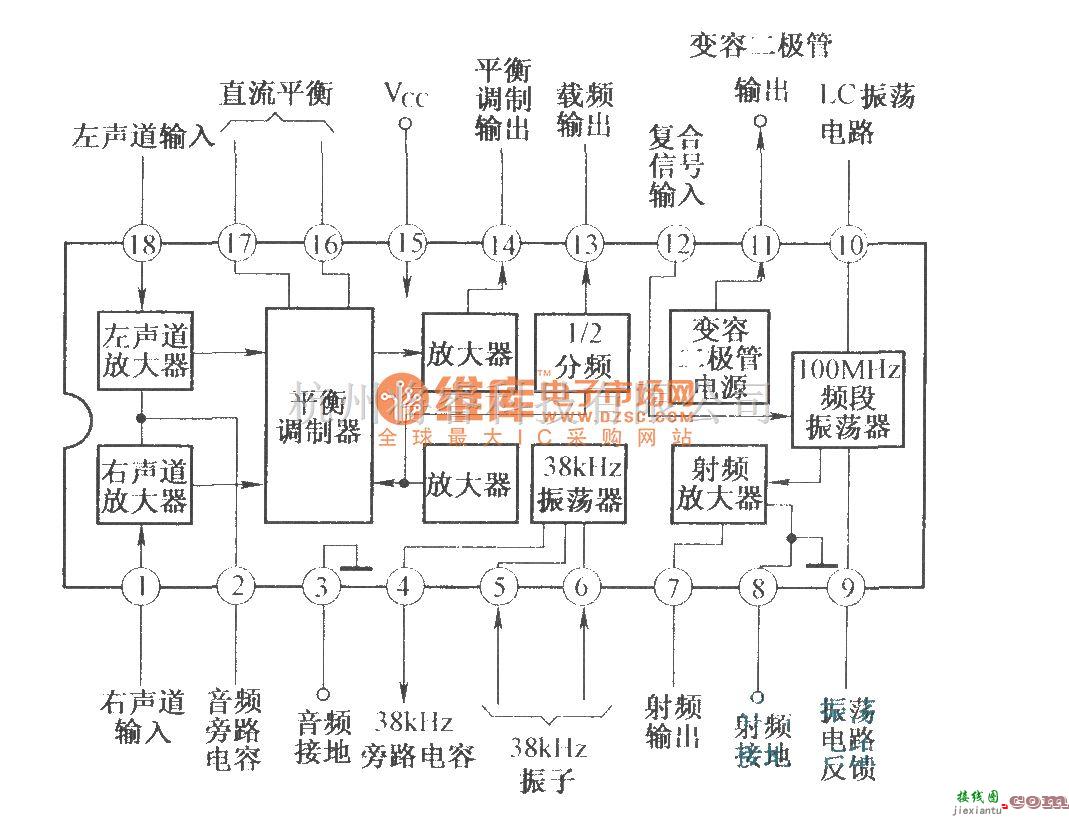 红外线热释遥控中的BA1404内电路原理图  第1张