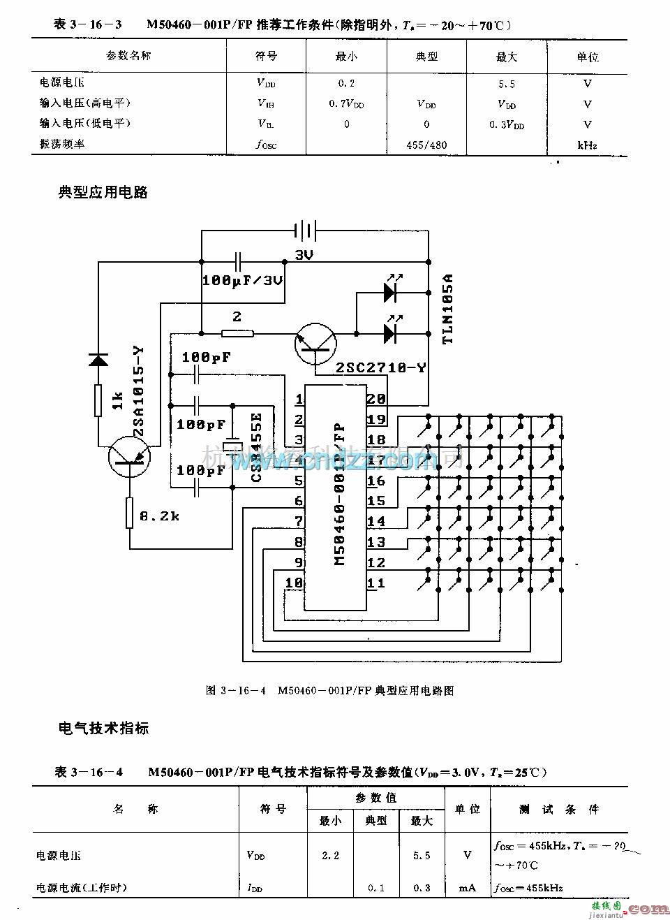 遥控电路（综合)中的M50460—001P／FP (电视机)红外线遥控发射微处理器  第4张