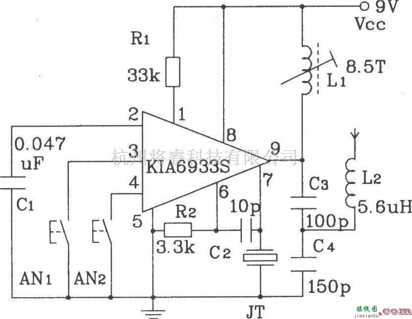 遥控电路（综合)中的KIA6933S／6957P构成的四动作射频遥控发射、接收电路图  第5张