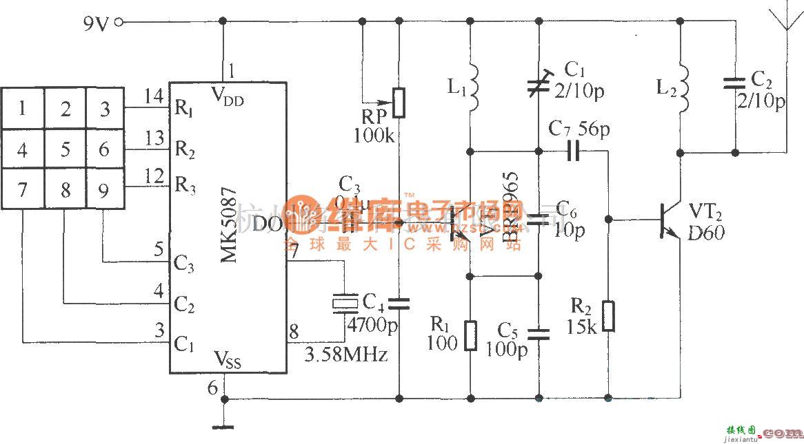 遥控电路（综合)中的DTMF七通道遥控器(MK5087/TDA7010)  第1张