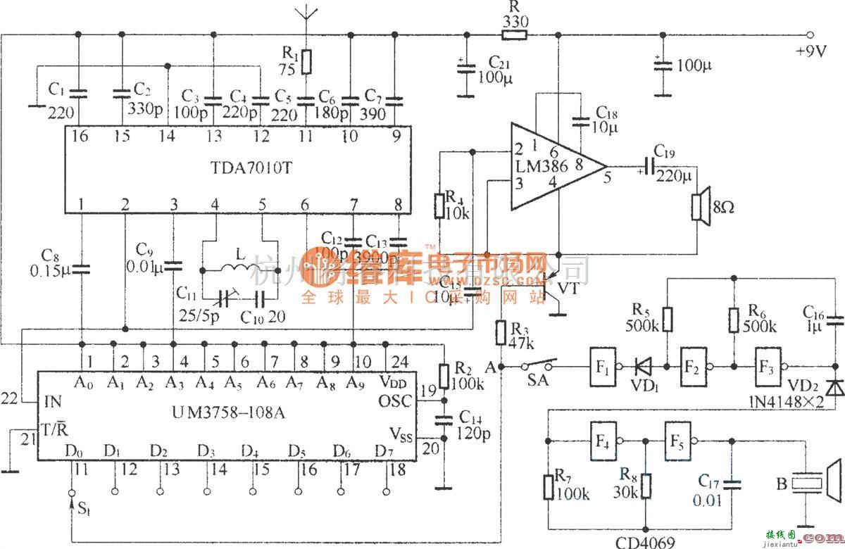 遥控电路（综合)中的小型无线呼叫系统(BA1401/TDA7010T)  第2张