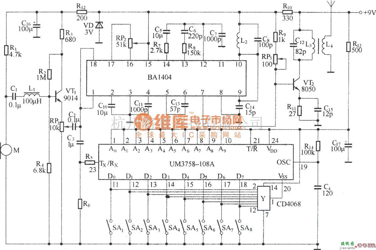 遥控电路（综合)中的小型无线呼叫系统(BA1401/TDA7010T)  第1张