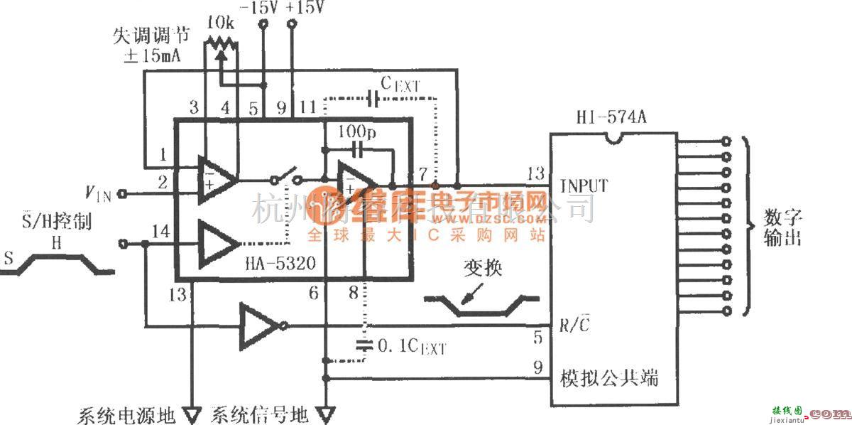 采样保持放大电路中的HA-5320的同相单位增益模式基本连接电路  第1张