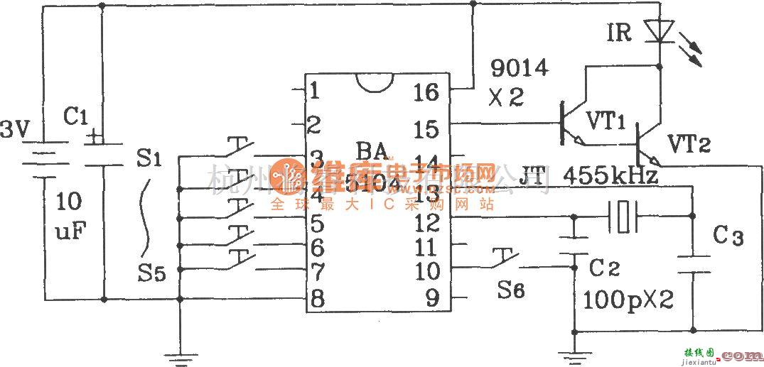 红外线热释遥控中的BA5104/5204红外遥控发射、接收集成应用电路图  第3张