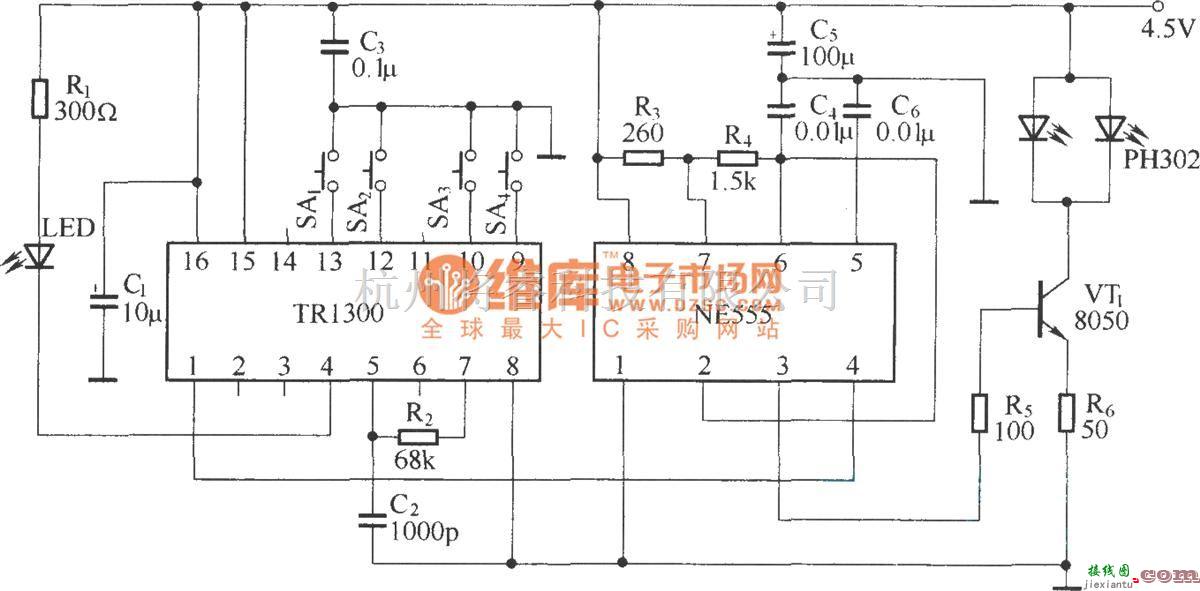 遥控电路（综合)中的红外线遥控电路(TR1300/1315,PIC12043)  第1张