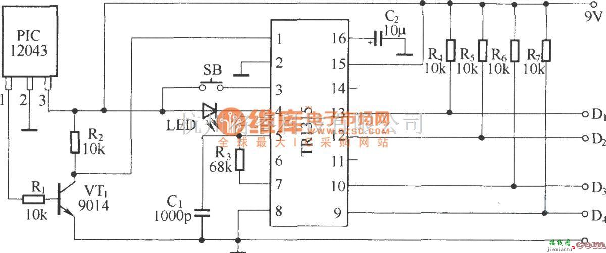 遥控电路（综合)中的红外线遥控电路(TR1300/1315,PIC12043)  第2张