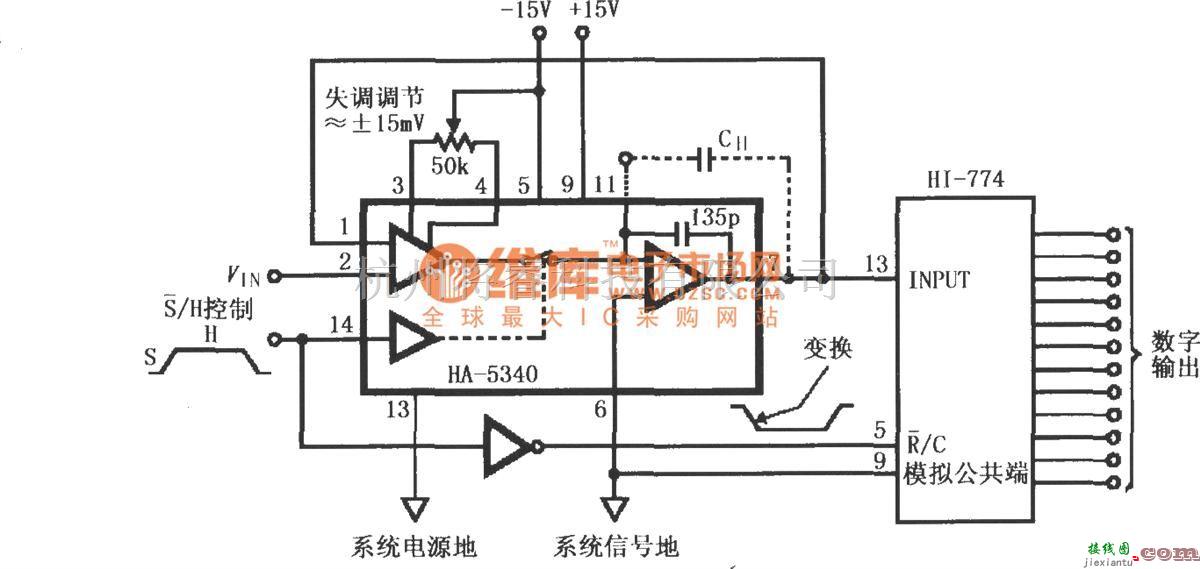 采样保持放大电路中的HA-5340的同相单位增益模式基本连接电路  第1张