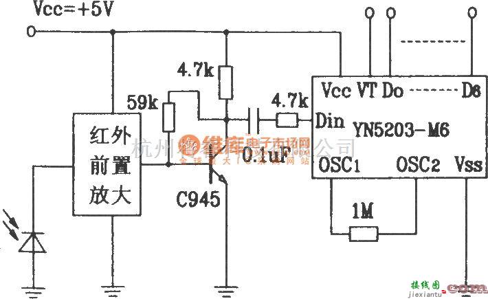 红外线热释遥控中的YN5103-IR／YN5203编码、译码器配对构成的红外遥控应用电路  第7张