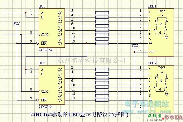 专用测量/显示电路中的LED-74HC164驱动的LED显示电路设计（共阳）  第1张