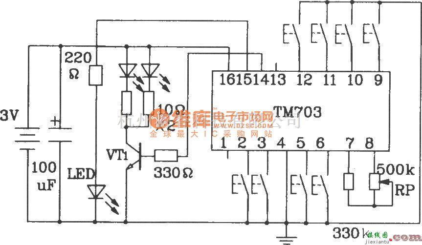 红外线热释遥控中的TM703/702九功能红外遥控发射、接收集成英武应用电路  第3张