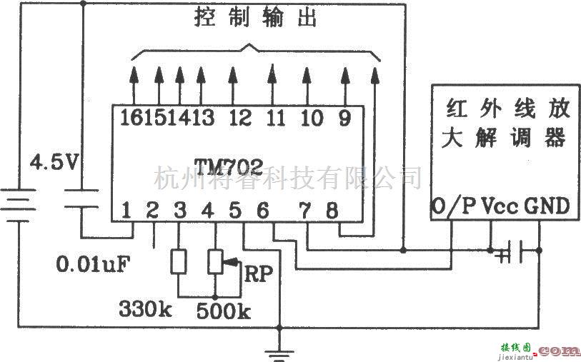 红外线热释遥控中的TM703/702九功能红外遥控发射、接收集成英武应用电路  第4张