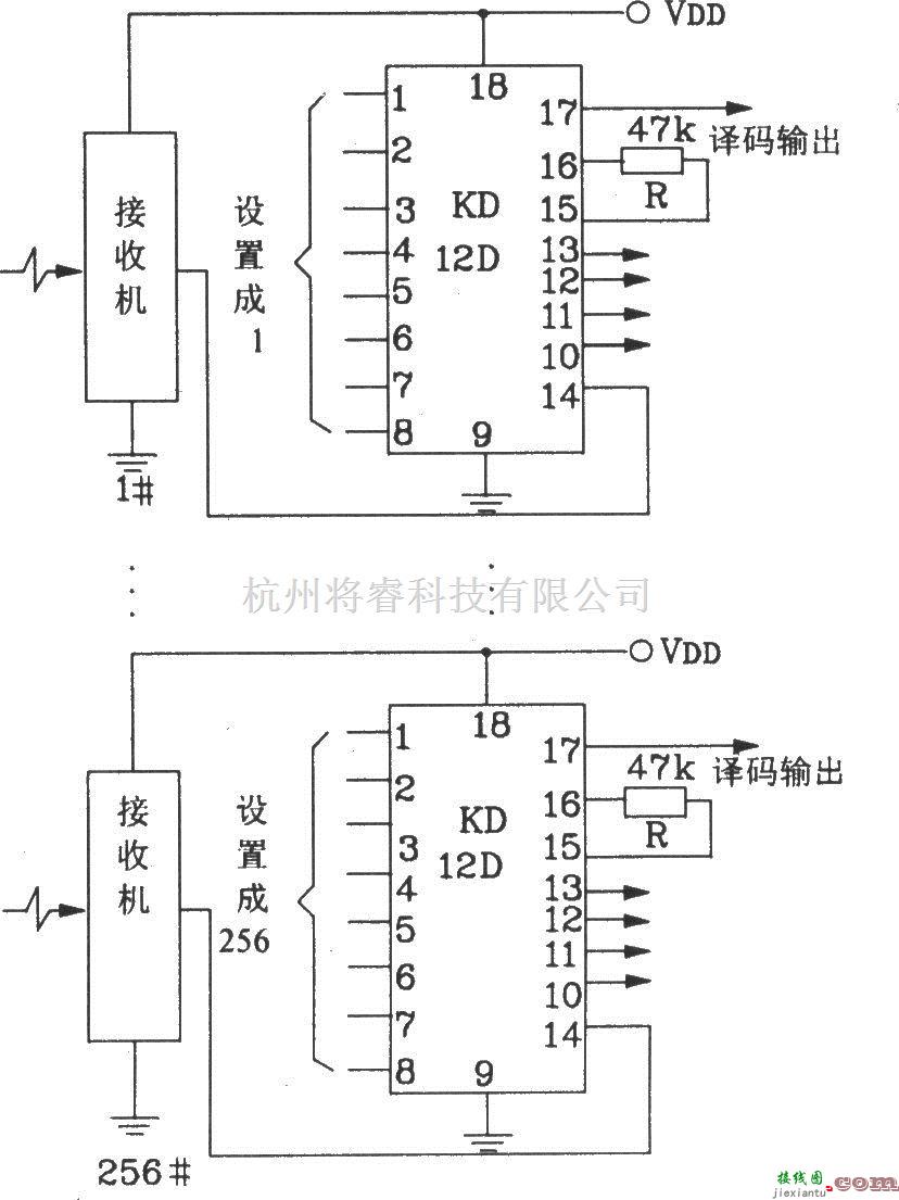 遥控电路（综合)中的KD-12F构成256路式功能遥控接收、接收应用电路图  第2张