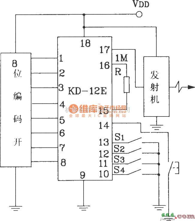 遥控电路（综合)中的KD-12F构成256路式功能遥控接收、接收应用电路图  第1张